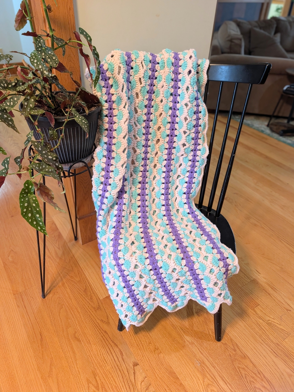 Pastel Striped Crochet Throw Blanket - Unbranded